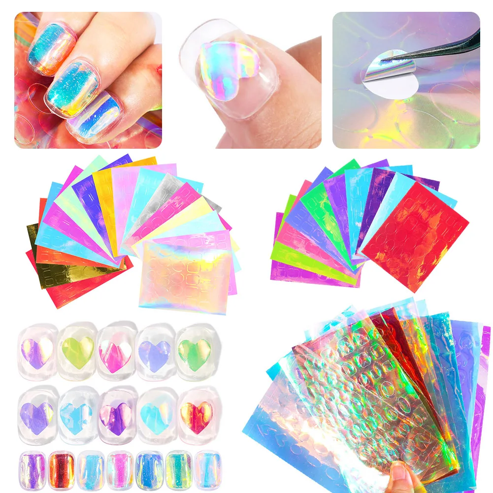 Наклейки для маникюра "Ice Aurora Nails" из Кореи, 16 штук/10 штук, на листе-переводчике.