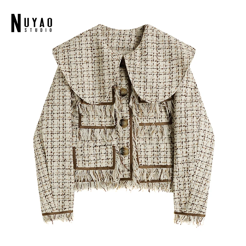 

Женская твидовая куртка в стиле пэчворк, маленькая шерстяная куртка в Корейском стиле, Элегантная короткая верхняя одежда, осень-зима