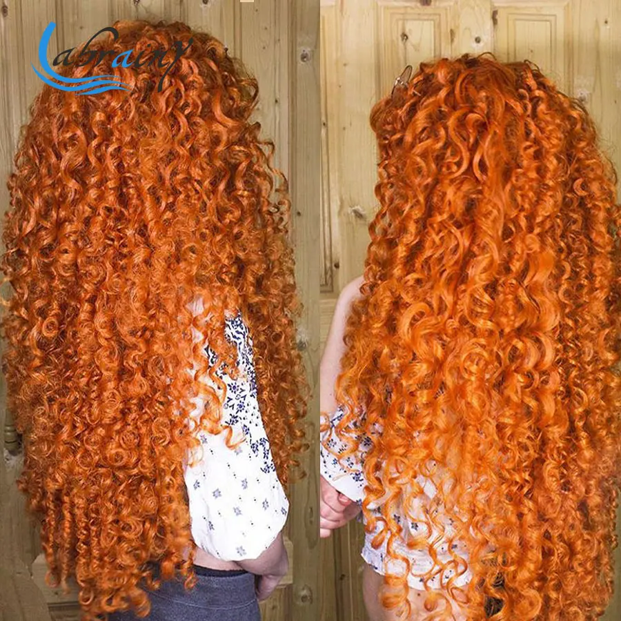13X5 Orange Kinkly Curl Human Hair Wigs 40 Inch Ginger Deep Weave Hd Lace Frontal Woman Full Colored Bleached Pre Plucked 13x6 | Шиньоны и