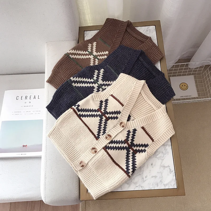 

Весенний Детский свитер, жилет, кардиган, повседневный вязаный жилет, плотный жилет, осенняя одежда для маленьких девочек и мальчиков, свите...