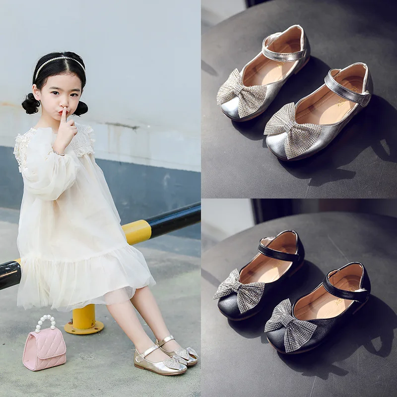 

Детская кожаная обувь серебристого, золотого и черного цвета; обувь принцессы со стразами для девочек; обувь для свадебной вечеринки; Детск...