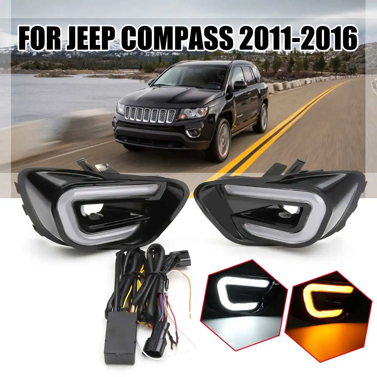 

Светодиодные дневные ходовые фсветильник для Jeep Compass 2011 2012 2013 2015 2014 DC12 в