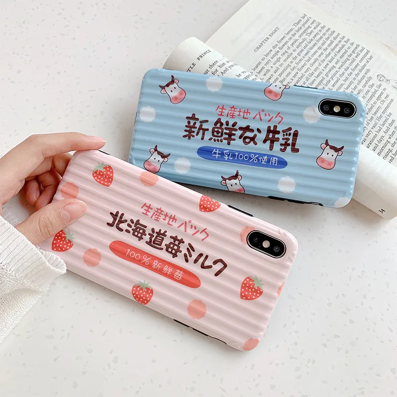 Kawaii розовый японский молочный клубничный чехол для телефона iPhone X XR Xsmax Xs 6 6S 7 8 Puls