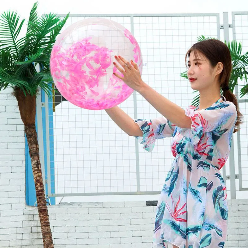 

Inflatable Beach Ball Water Ball Transparent Soft Plastic Built in Feathers Water Pool Ocean Wave Ball Baby Funny Toys Air Ball