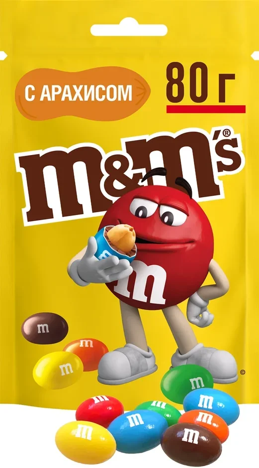 M&M's драже с арахисом и молочным шоколадом,...