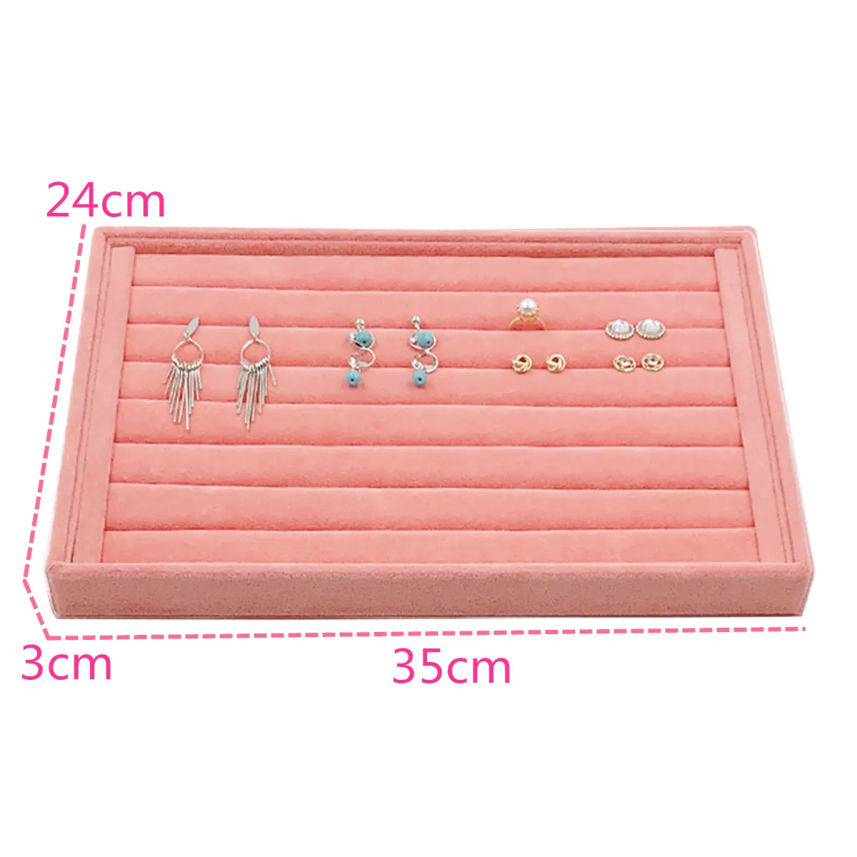 

Coral Pink Velvet Jewelry Ring Display Organizer Case Tray Holder Necklace Earrings Pendants Storage Box Showcase Jewelry Stand