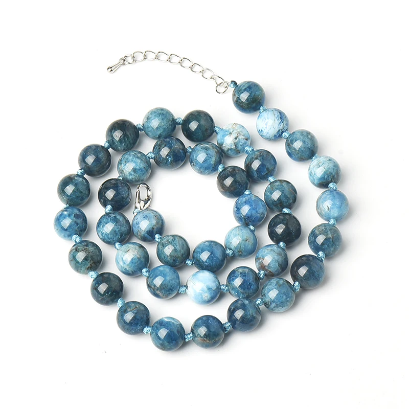 Ожерелье женское круглые бусины из натурального голубого апатита ручная работа