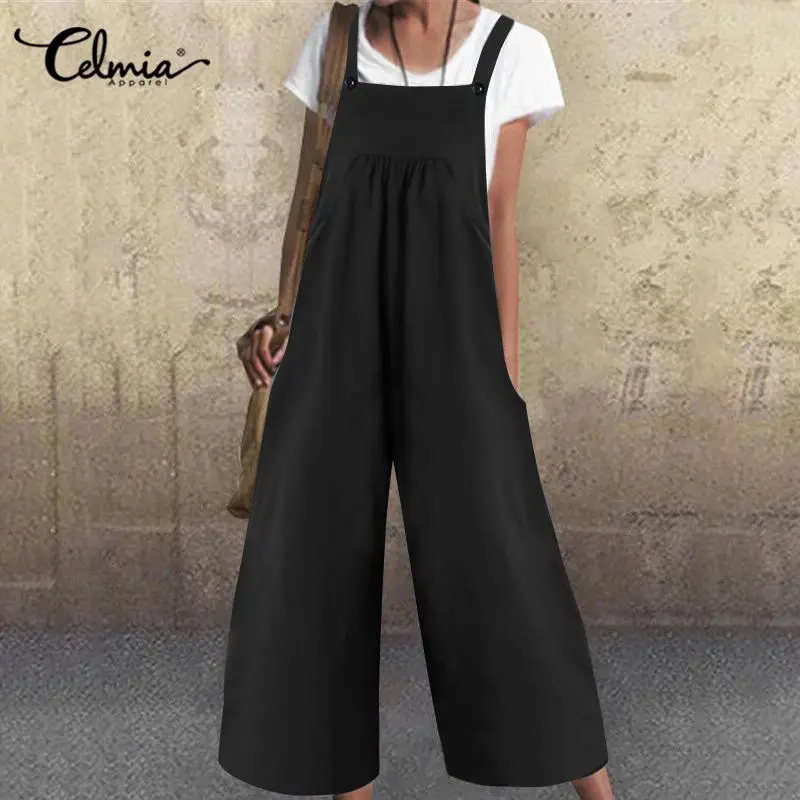 

Celmia Women Sexy Strap Dungaree Jumpsuits 2021 Summer Wide Leg Long Trousers Casual Loose Pants Fashion Lady Overalls Dropship