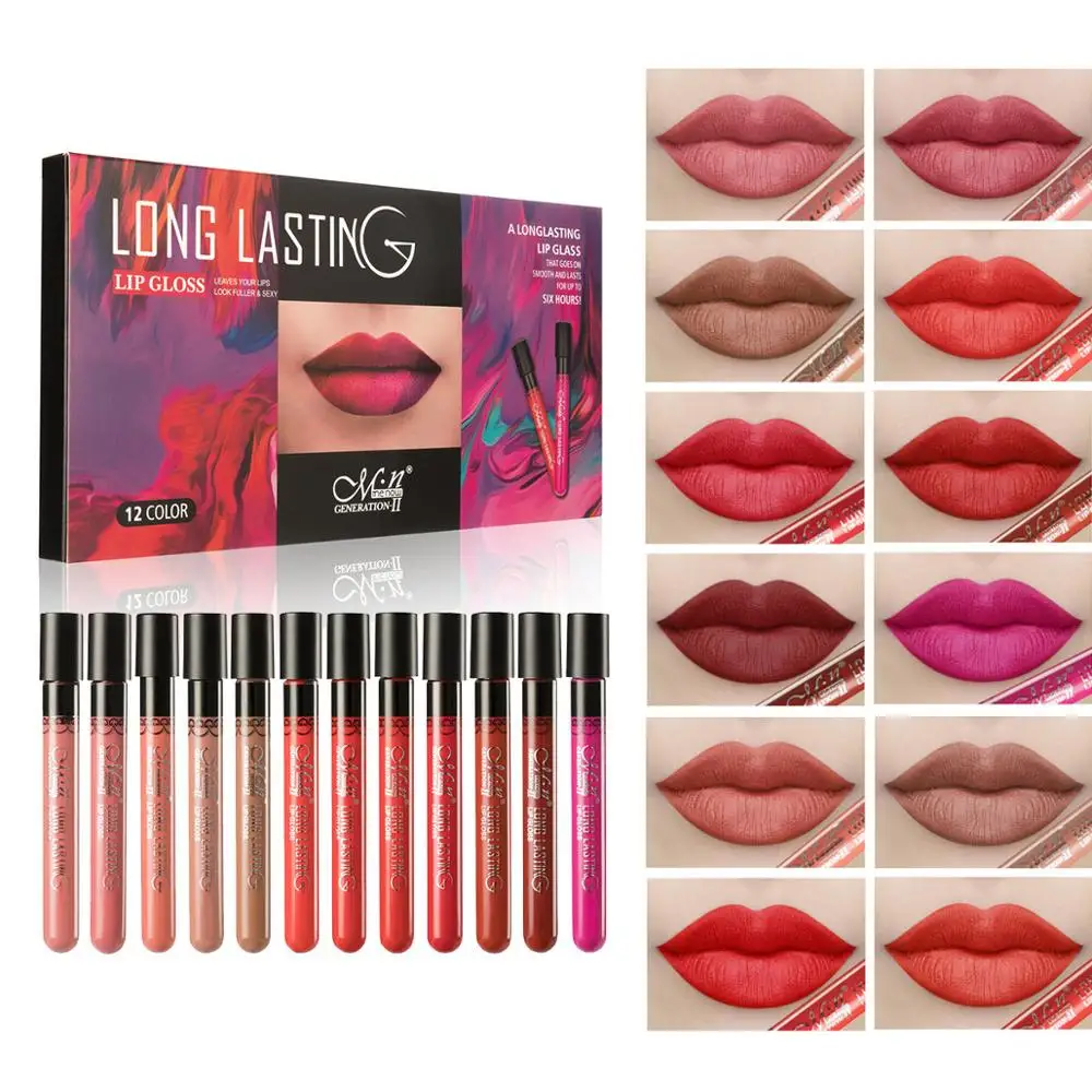 Набор матовых бархатных блесков для губ MENOW 12 шт. нюдовая помада водостойкий