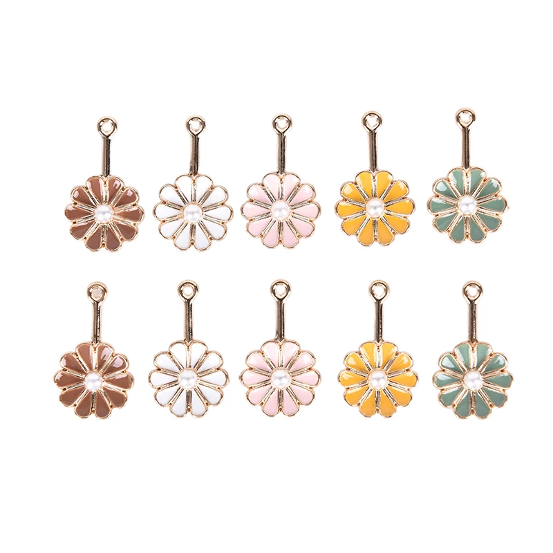 10Pcs/Set Enamel Multicolor Pearl Flower Charms Alloy Pendant Fit Necklaces Bracelets DIY Jewelry Accessories | Украшения и