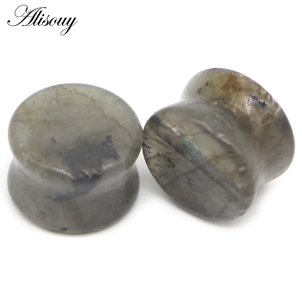 919i Glitter Stone Alisouy, 2 шт., натуральные каменные расширители для ушей, беруши, тоннели, 6 мм-16 мм, ушные растяжки, конусные пирсинг, ювелирные изделия - Окраска металла: 919i Glitter Stone