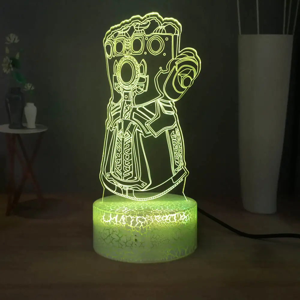 Thanos RGB 7 Красочный меняющийся светодиодный ночник Infinity Gauntlet Мстители 3D визуальная