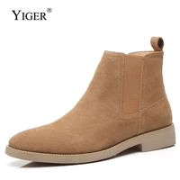 yiger mens chelsea boots man ankle boots cow suede casual boots male desert boots martins boots rubber sole