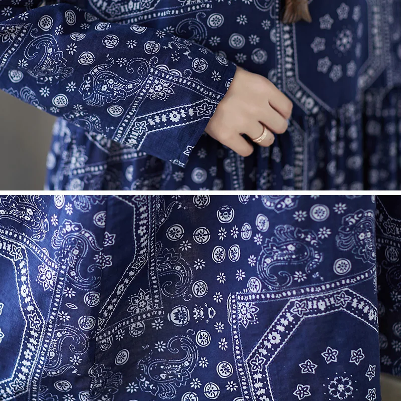 

Plus Size 4XL Cotton Maxi Dress For Women 2020 New Spring Autumn Long Sleeve Fashion Floral Print Linen Long Dresses Robe Femme