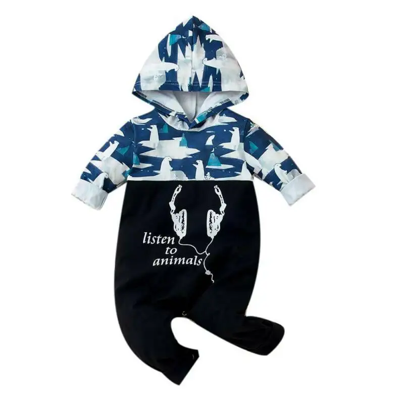 

Baby Long Sleeve Jumpsuit Cute Camouflage Printing Casual Cotton Black Pants Hooded Warm and Comfortable Rompers