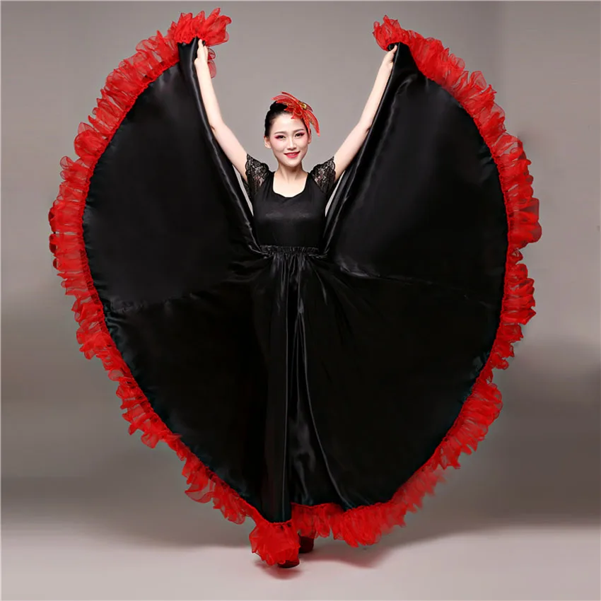 Spanish Bullfighting Dance Flamenco Skirt Ballroom Art Style Women Satin Dress Gypsy Red Stage Wear Performance Costume