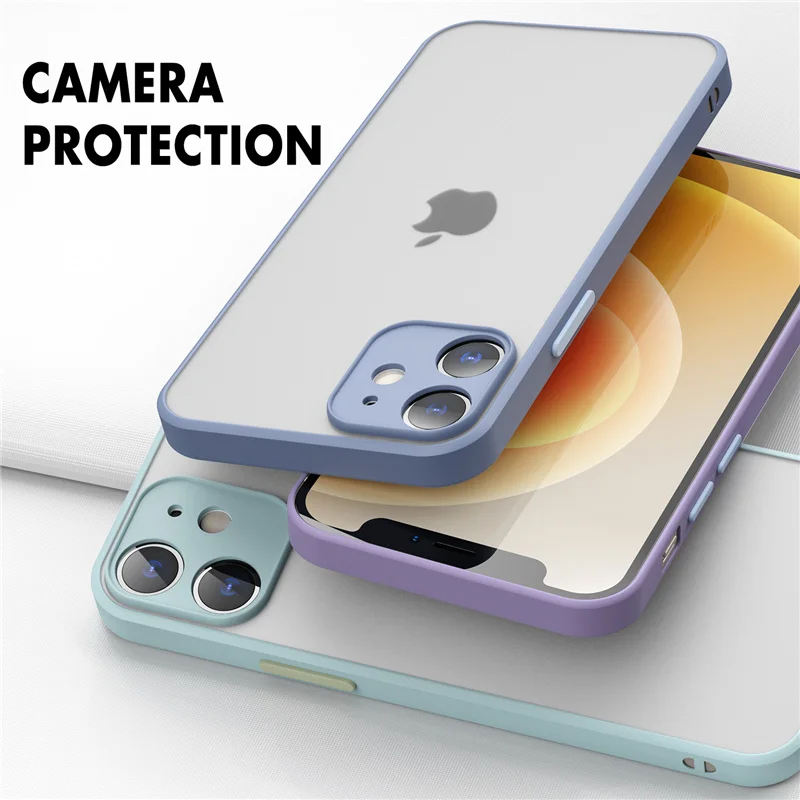 Shockproof Armor Matte Phone Case For iPhone 13 12 Mini 11 Pro Xs Max XR X 7 8 Plus SE Luxury Silicone Bumper Clear Cover Fundas