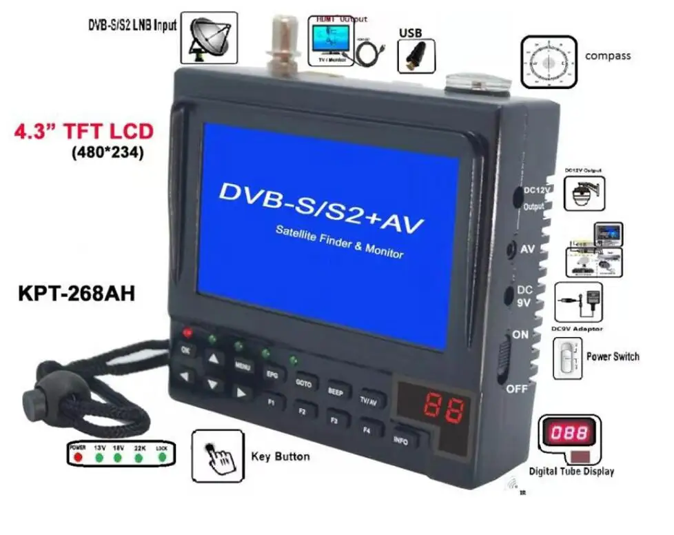 KPT 268AH DVB S2 Satfinder Full HD цифровой спутниковый ТВ приемник искатель измеритель MPEG 4
