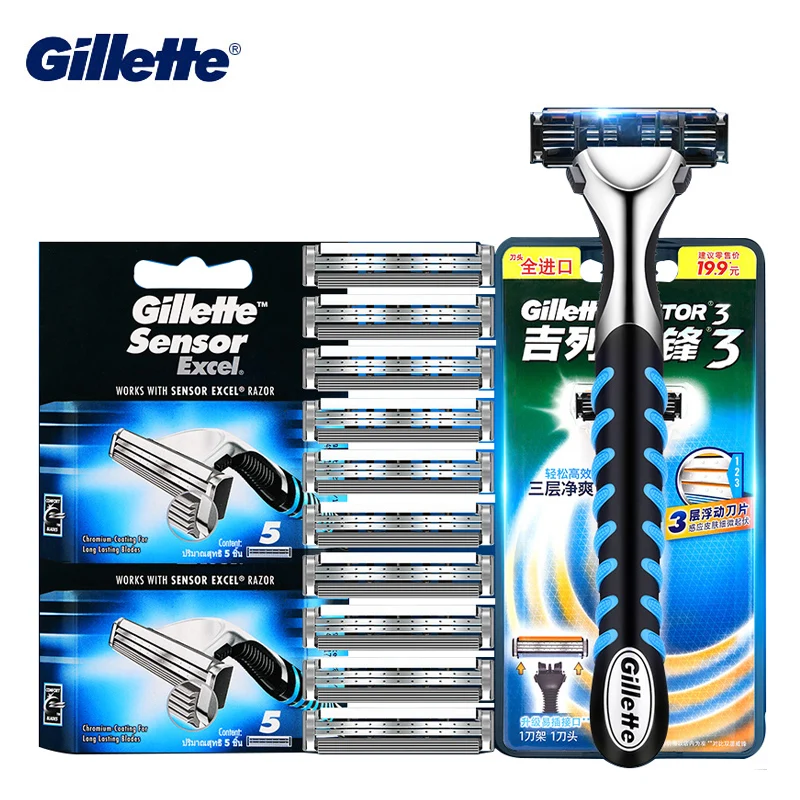Мужские бритвенные лезвия Gillette Sensor Excel с двойными краями сменные t-образные