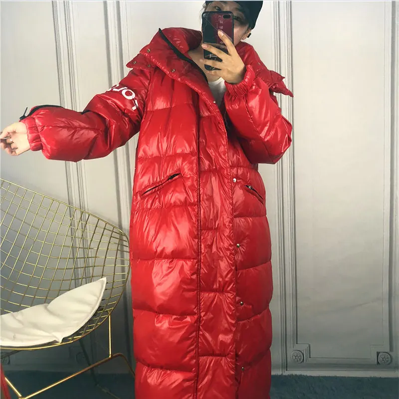 Red BF зимние пуховые пальто женские Длинные куртки модная яркая парка с капюшоном пуховая куртка женская верхняя одежда теплое водонепроницаемое пальто - Цвет: Red
