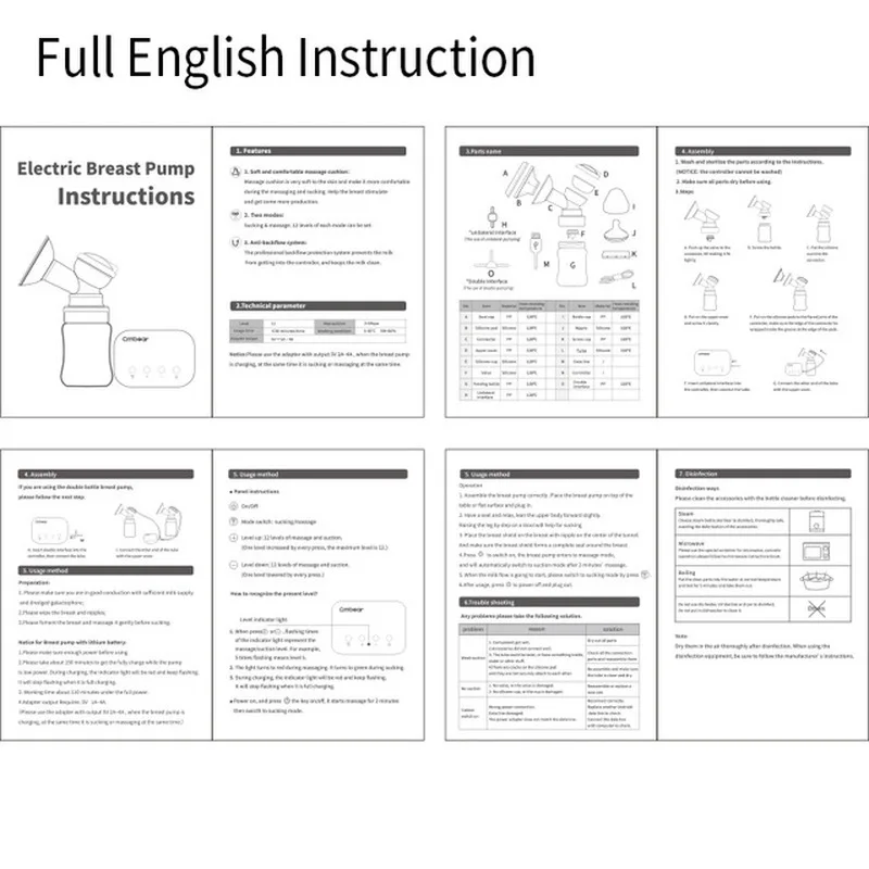 

Cmbear Electric Baby Breast Pump Breast Feeding Milk Bottle Baby Breastfeeding USB Massage Milking Machine Nipple Suction
