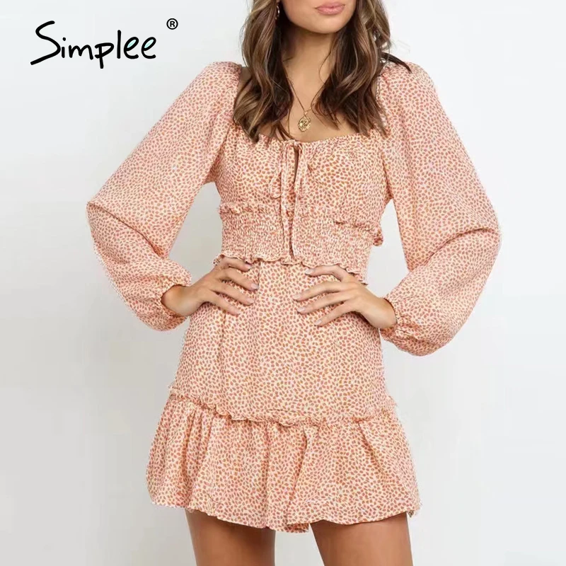 Simplee сексуальное летнее платье с принтом листьев женское рукавами фонариками