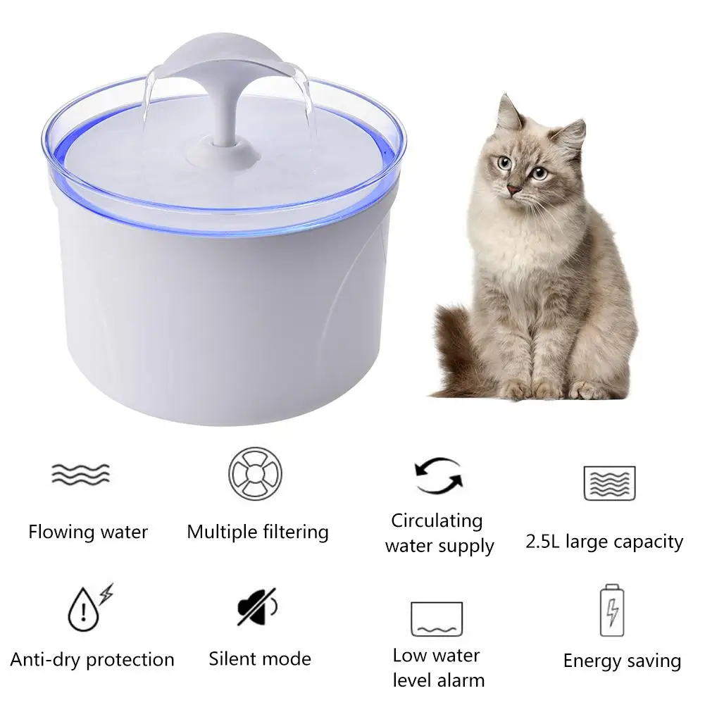 

2.5L Automatic Pet Cat Water Fountain With LED Electric USB Dog Cat Pet Mute Drinker Feeder Bowl Pet Drinking Fountain Dispenser