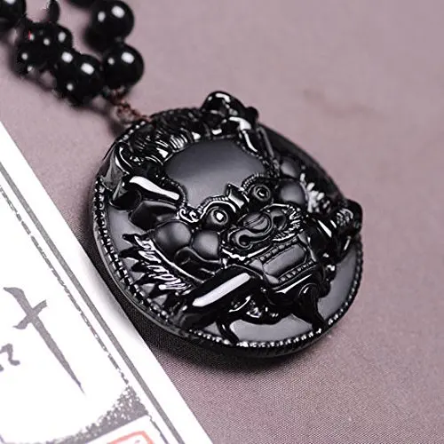 LETSFUN Изящные Ювелирные изделия ручная резьба природный обсидиан ФОО Собака Лев