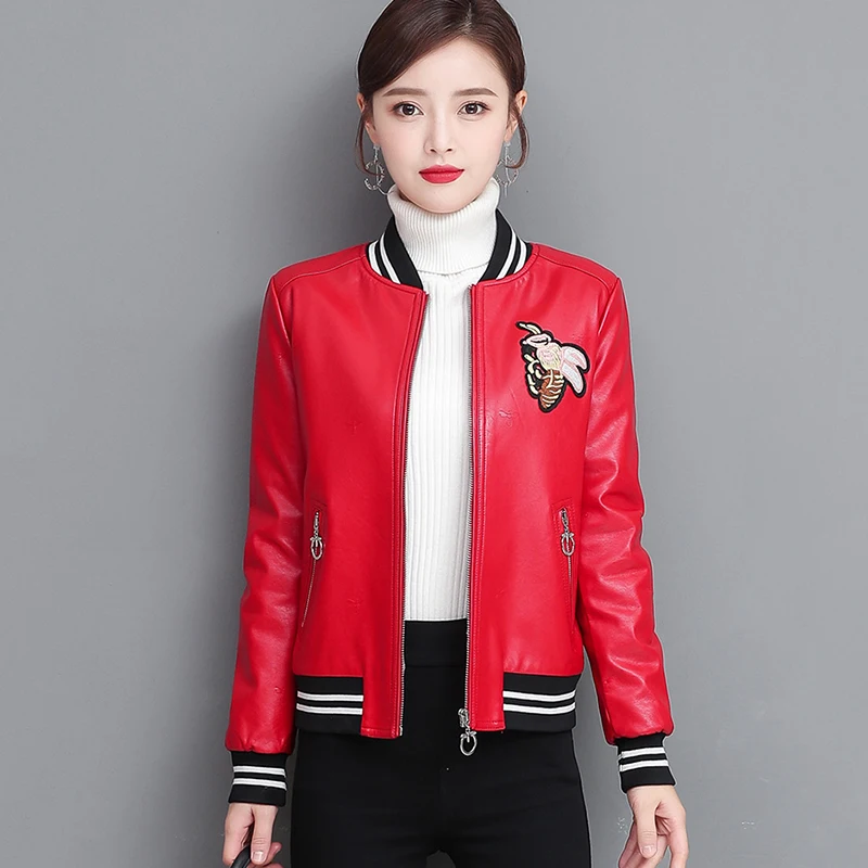 New Sheep Leather Baseball Jacket Women Autumn Winter 2022 Fashion Warm Thick Double-faced Fur Lamb Cashmere Liner Leather Coat