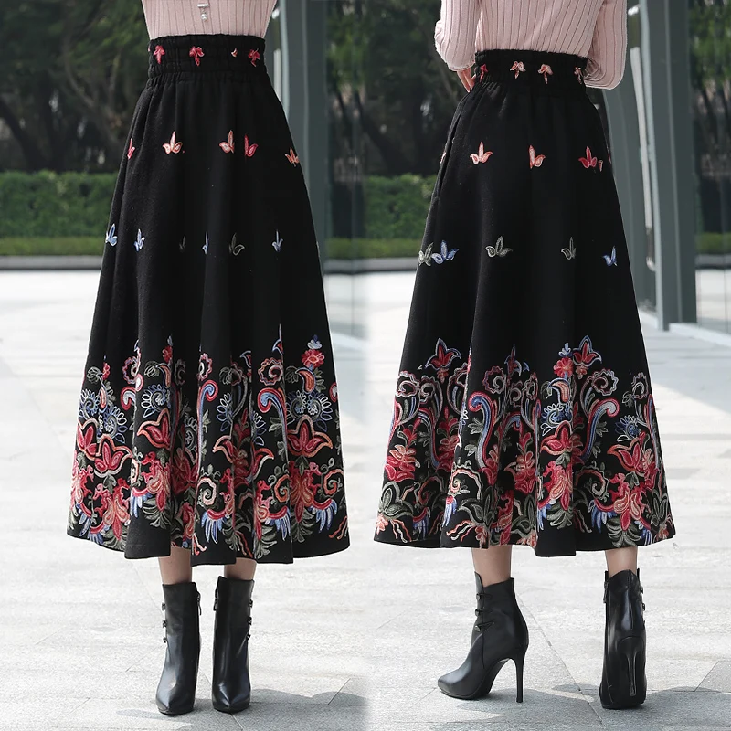 2019 шерстяная длинная юбка женская осенняя и зимняя большая Теплая винтажная