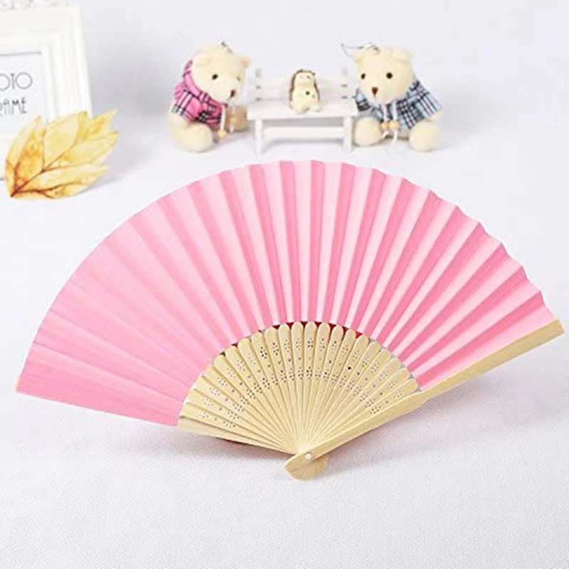 

24PcsDIY Folding Paper Fan Handheld Bamboo Fan, Suitable for Wedding / Banquet / Banquet / Decoration (Pink)