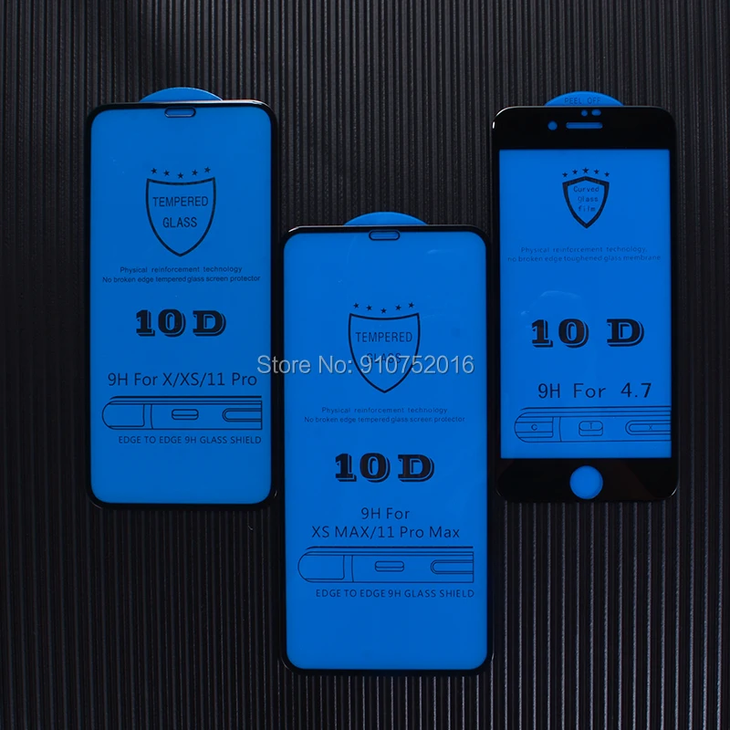 

1000pcs 10D Full Glue Coverage Tempered Glass Guard Screen Protector Film For iPhone 12 Mini 11 Pro Max XS XR X 8 7 6 6S Plus SE