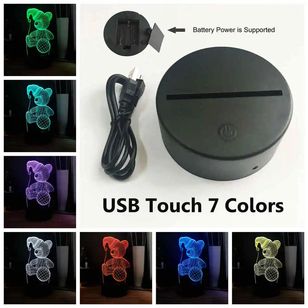 USB Touch 7 colors Милый 3D Визуальный светильник объятия; Сердце Медведь светодиодный ночник RGB 7 красочный сенсорный стол для ночника лампа прекрасный девушки дети лучший подарок - Испускаемый цвет: USB Touch 7 colors