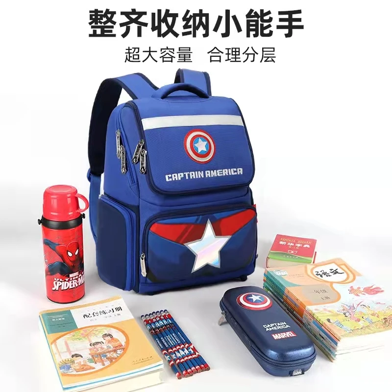 Disney New School Bag For Boy Primary Student Shoulder Orthopedic Backpack Spider Iron Man Captain America Grade 1-5 Mochila
