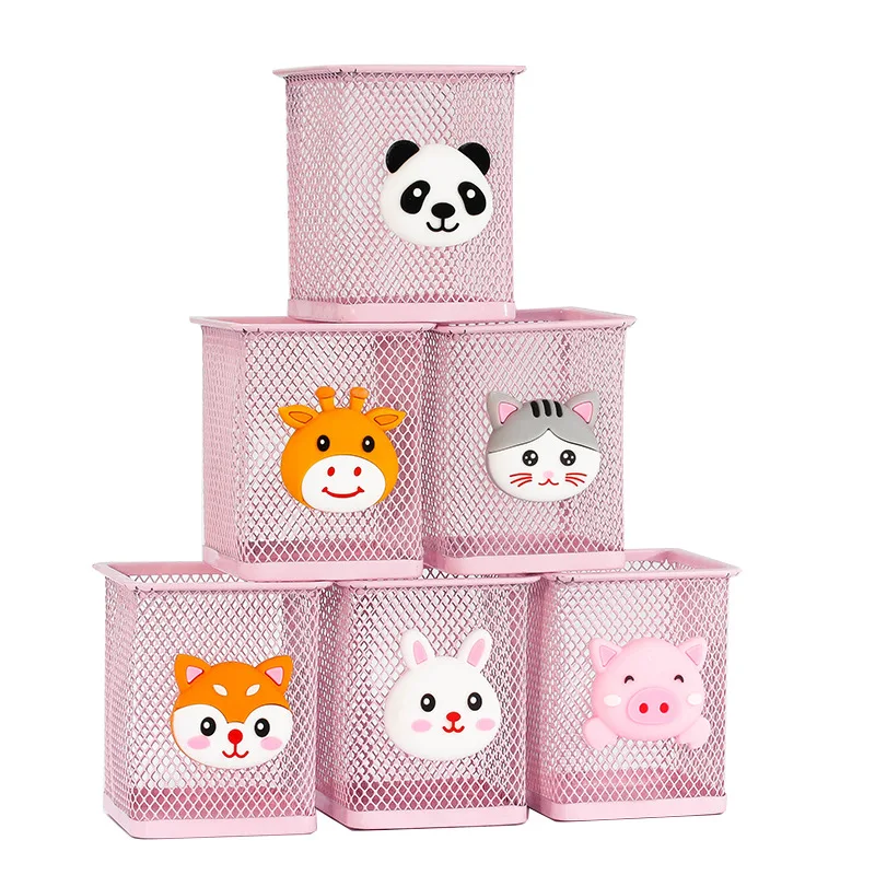 

Kawaii Cute Metal Mesh Desktop Organizer Pen Holder School Supplies Office Stationery Pencil Holder Storage Box Desk Accessories