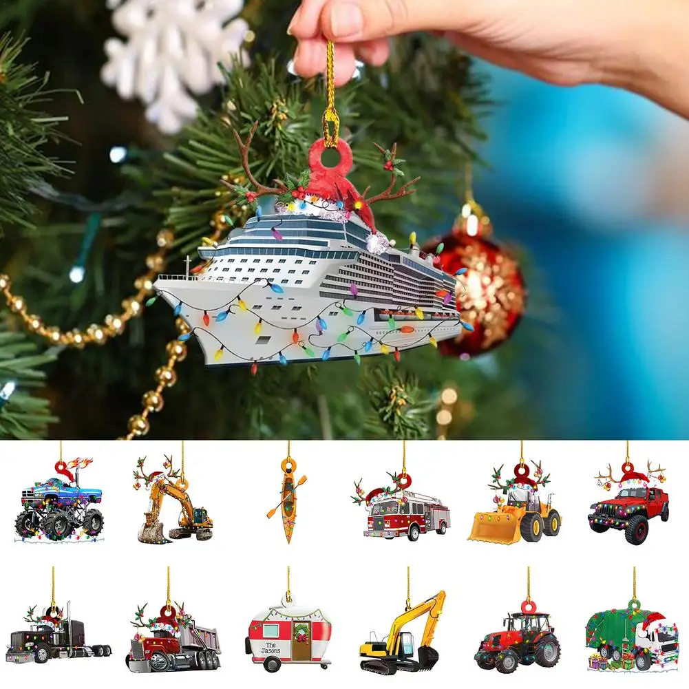 

2022 New Year Acrylic Car Christmas Ornaments Xmas Tree Pendant Kids Toy 2021 Family Christmas Home Decorating Gift Navidad