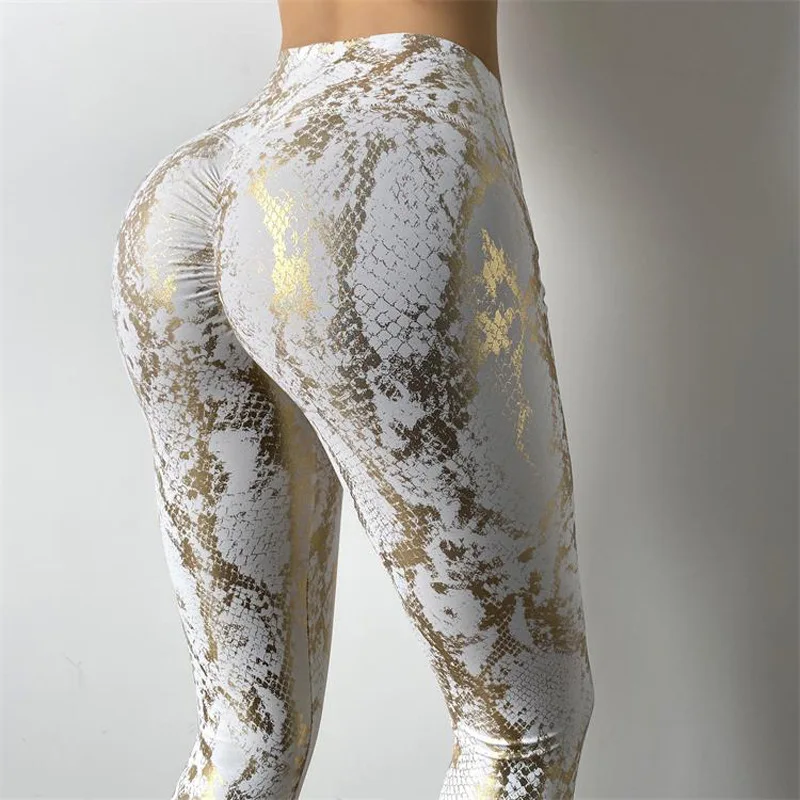

High Waist Sports Leggings High Elastic Bronzing Snakeskin Fitness Pants Quick-drying Tights Stretch Workout Yoga Leggings