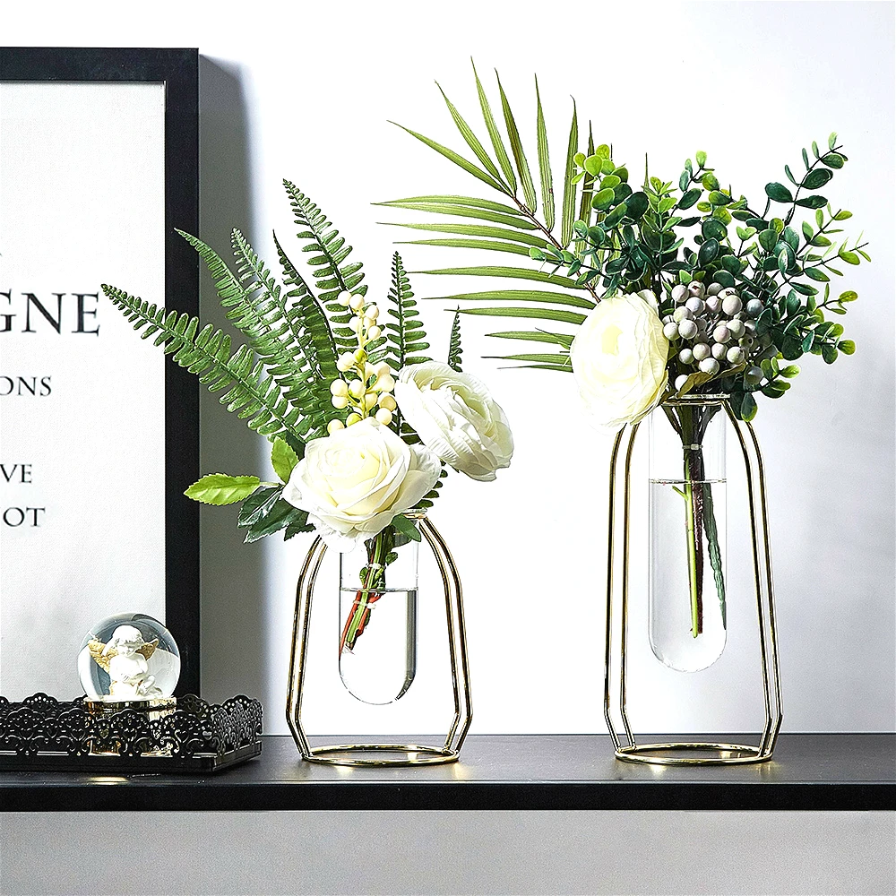 Скандинавская Золотая стеклянная ваза железная гидропонная Цветочная для