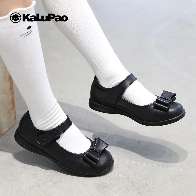 KALUPAO; детская обувь для школьной униформы; модельные туфли для девочек; черные кожаные туфли с бантом; красивая удобная обувь для девочек