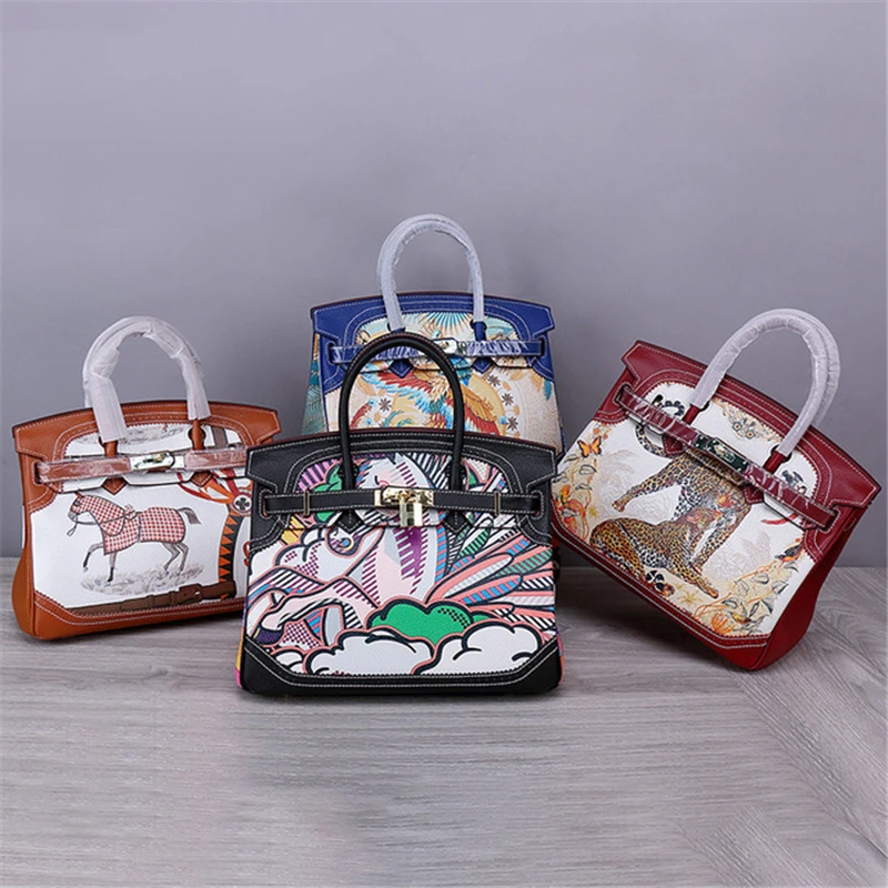 

Luxury Designer Tote Bags For Women Boutique Graffiti Handbag Padlock Flap Unique Shopper With Print Sac Femme Bolso Mujer