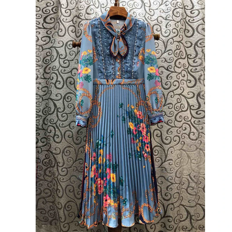 Женское плиссированное платье AELESEEN модельное длинное с длинным рукавом и