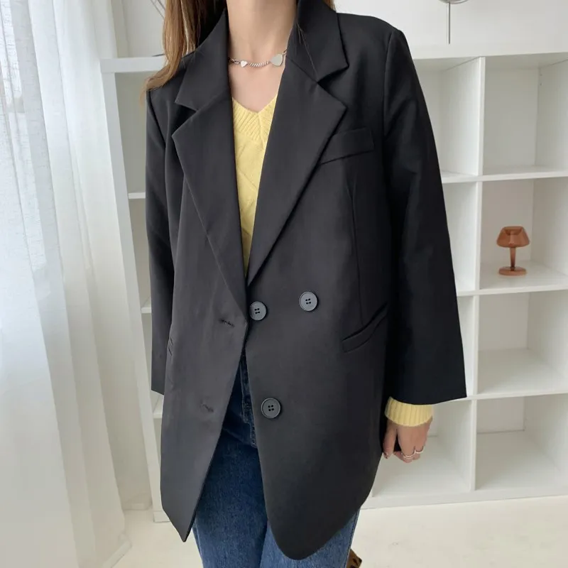 

HziriP OL Notched Fashion Basic Solid Blazer Jacket New Autumn Winter Commuting Formal Women Blazers Back Splict Loose Suit Coat