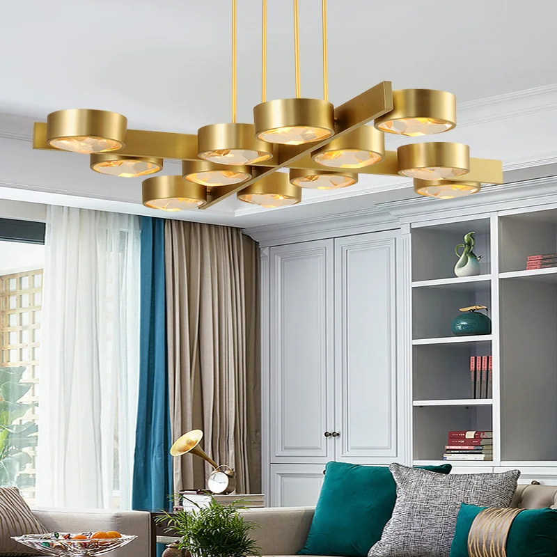 Постмодерн, роскошный светодиодный светильник, медный цвет, для виллы, гостиной, светильники, железное стекло, освещение для ресторана, подвесные лампы