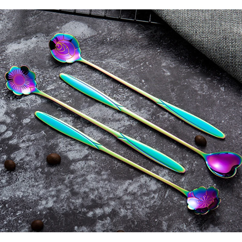 Stainless Steel Spoon Long Handle Flowers Heart Shape Ice Tea Coffee Dessert Kitchen Drink Tableware | Дом и сад