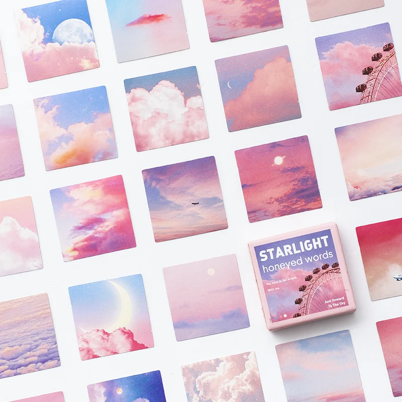 46Pcs/Box Pink Scenery Cloud Pattern Scrapbooking Bullet Diary Journal Decorative Aesthetic Sticky Notes Stationery Stickers  - buy with discount