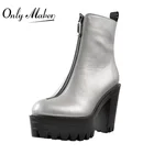 Женские ботильоны на платформе Onlymaker, серебристые полусапожки на массивном высоком каблуке из мягкой искусственной кожи с двойной молнией, большие размеры, 2021