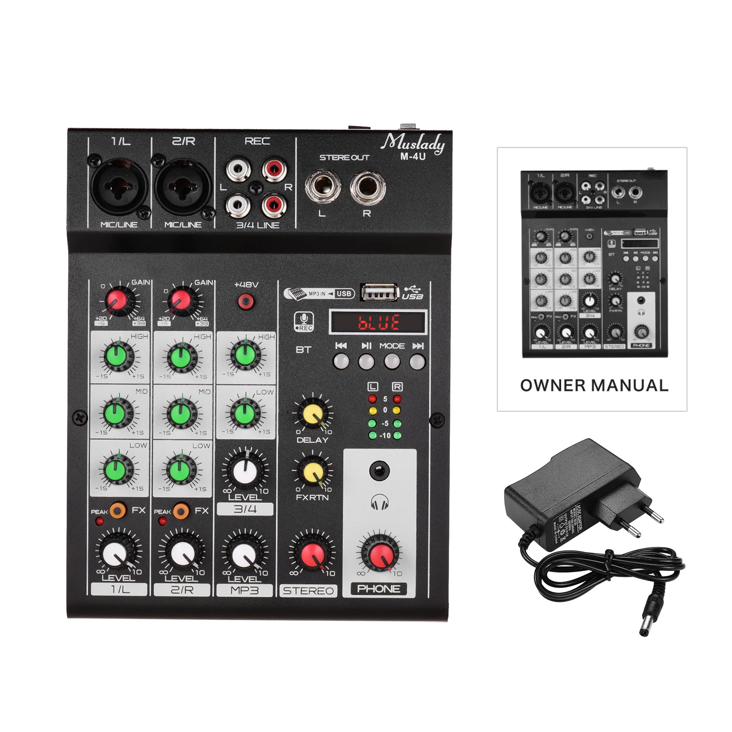 Muslady M-4U 4-канальный BT микшерный пульт Цифровой аудио миксер встроенный