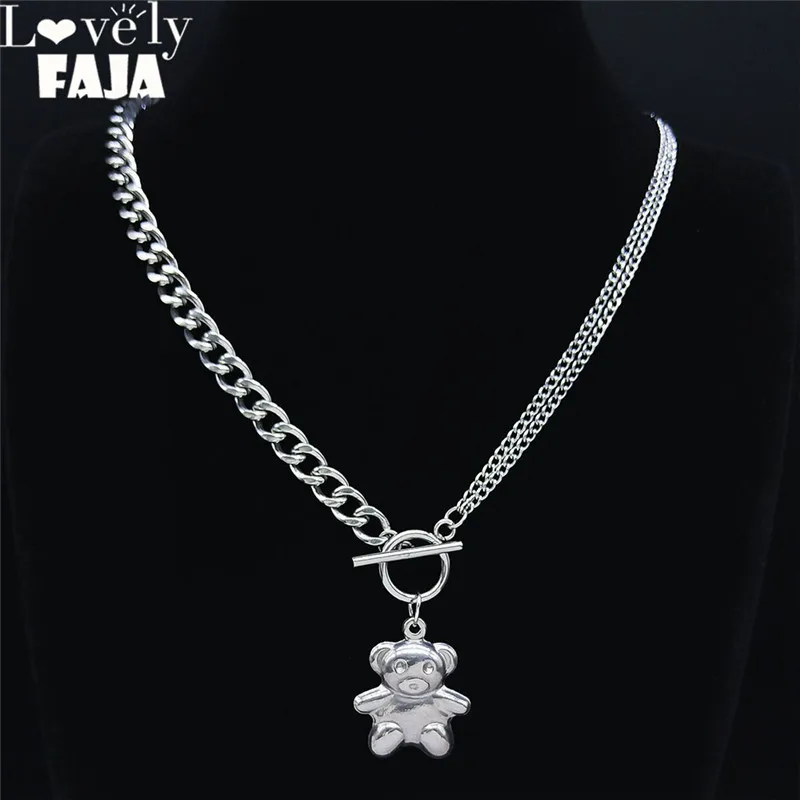

Punk Bear Stainless Steel Necklaces Women Silver Color Animal Necklace Pendant Fashion Jewelry chaine acier inoxydable NXS03
