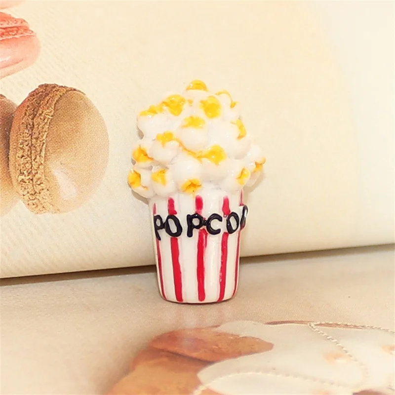 100pcs Cute Popcorn Resin Flatback Charms Simulated Food Pendant For Jewelry Making Diy Earring Keychain Floating Charm Craft