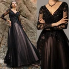 Женское винтажное платье с длинным рукавом, элегантное черное платье в готическом стиле, расшитое бисером, с V-образным вырезом и открытой спиной, Бальное Платье трапециевидного силуэта, 2021